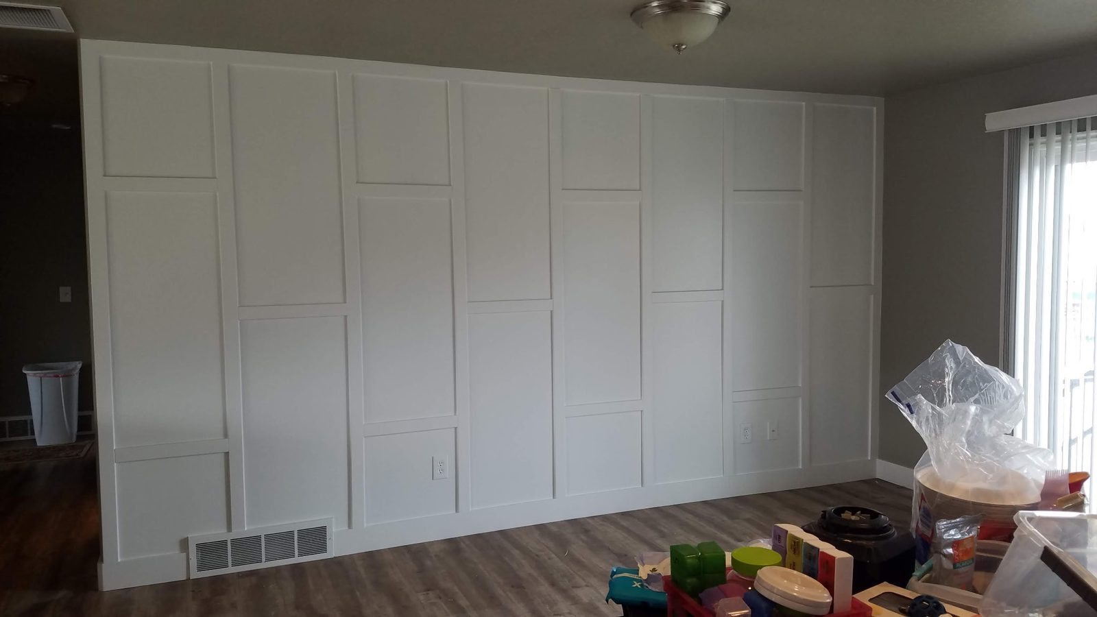 White board-and-batten feature wall in a Utah home