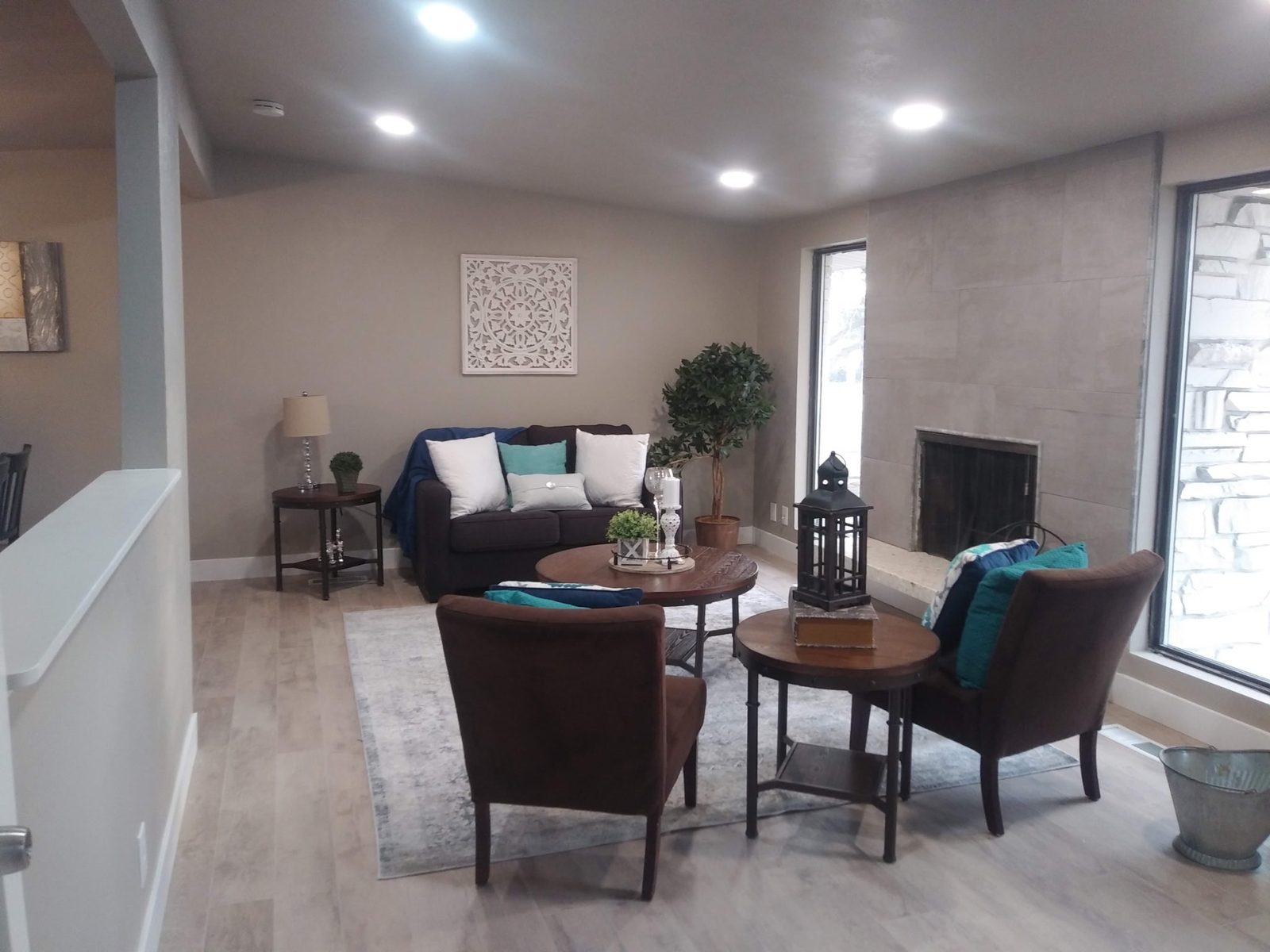 Designer-staged living room after interior repaint in Utah